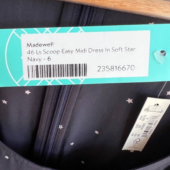 NWT Madewell‎ Alicia Long-Sleeve Scoopneck Midi Dress in Night Stars Size 6 - Picture 5 of 7